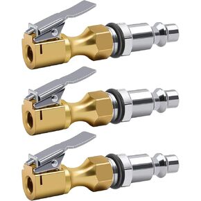 Linkstyle 3pcs Locking Air Chucks Quick Connect, 1/4" NPT Brass for Tires Inflator Air Compressor Attachments