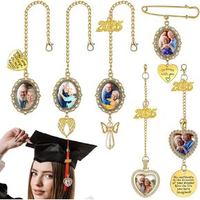 Spakon 6 Pcs Graduation Cap Photo Charm Personalized Graduation Cap Decorations Memorial DIY Tassel Present for Grad Cap Picture Charm Cap Topper Class of 2025 Gown Ceremony(Golden)