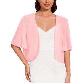 Women Bolero Shrug Cardigan Open Front Cover Up Sheer Short Sleeve Kimonos for Evening Dress
