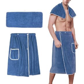 Men's Towel Wrap Bathrobe, Soft Adjustable Bath Wrap for Shower, Sauna Towels, Men Wrap Robes Microfiber Bath Towel, Blue