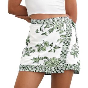 Womens Floral Wrap Mini Skirt Summer Beach Short Skirt Casual Knot Side High Waist A Line Vacation Outfits Skirts