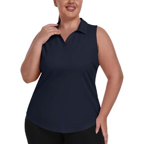 MoFiz Womens Plus Size Sleeveless Golf Shirt V-Neck Collared Golf Polos Athletic Tennis Racerback Tank Tops