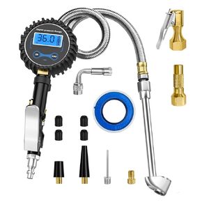 Digital Tire Pressure Gauge with Inflator, 250 PSI Heavy Duty Air Chuck and Compressor Accessories with Swivel Air Chuck, Leak-Proof Valve & Stainless Braided Hose Tire Gauge for Truck/RV/SUV
