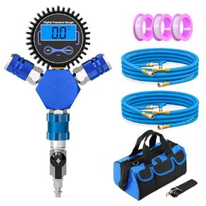 Meanlin Measure 4 نظام انحراف التضخم في الإطارات مع مقياس ضغط الإطارات الرقمية ، Flow Air Flow Chuck 4 Tyre Air Up Down Down for Sturces Off Off Off Off Offer