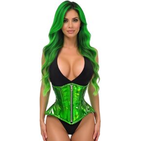 Daisy corsets Womens Top Drawer Green Holo Double Steel Boned Underbust Waist Cincher Corset