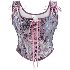 Moonight Corsets for women Ren Faire Renaissance Floral Lace Up Overbust Bodice Corset Vest