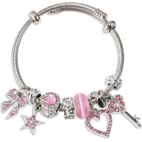 Kawaii Charm Bracelet for Girls, Adjustable Silver Stainless Steel Bracelet, Fashion Cartoon Bracelet Suitable Women Girls Holiday Gift