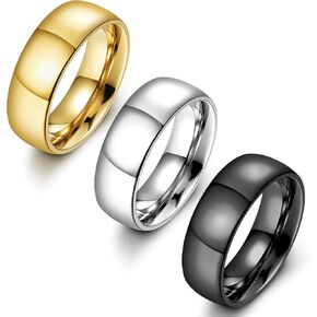 Fiasaso 3pcs حلقات الفولاذ المقاوم للصدأ للرجال 6 مم نطاقات الزفاف للنساء رجالي الذهب الفضة الخاتم الأسود