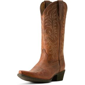 ARIAT Womens Heritage X Toe Stretchfit Embroidered Pointed Toe Pull On Casual Boots Mid Calf Low Heel 1-2" - Brown