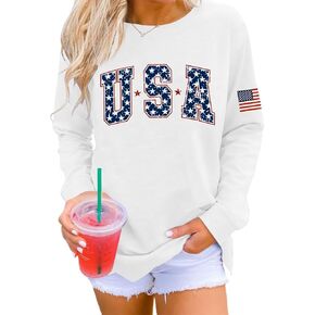 Dressmine Womens Usa Sweatshirt Long Sleeve Graphic 4Th Of July Flag Shirts 2025 Cute Knit Casual Pullover