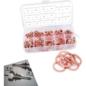 200 PCS Car Copper Flat Crush Washer Gasket Sets, M5 M6 M8 M10 M12 M14 Multi-Specification Oil Drain Plug Crush Washer, Tight Fit Leak-Proof Seals with Storage Box, Universal for Most Cars (Gold)