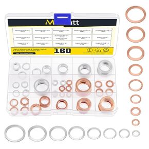 160Pcs Oil Drain Plug Gasket Set, Metric Aluminum & Copper Oil Drain Plug Washers Crush Washers Seals Flat Washers Compatible with Toyota/Audi/BMW (M6 M8 M10 M12 M14 M16 M18 M20)