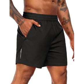 MIER Mens Running Shorts with 5 Inch Inseam, Quick Dry Athletic Shorts for Gym Workout Exercise Training, 3 Zipper Pockets