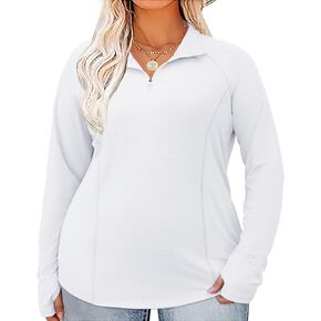 LOMON Womens Plus Size Workout Tops Long Sleeve 1/4 Zip UV Sun Protection Quick Dry Hiking Athletic Shirts Rash Guard UPF 50+