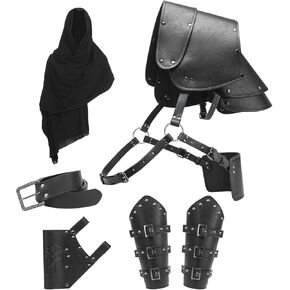 Berenlu Mens Renaissance Costume Set Medieval Belt Shoulder Armor Leather Bracers Shawl Viking LARP Cosplay Accessories