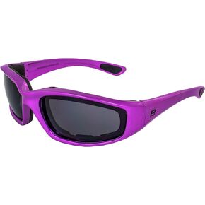 Birdz Eyewear Oriole Anti-Fog Padded Motorcycle Sunglasses Scratch-Resistant Purple Frame w/Smoke Lens