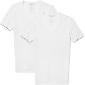Tommy John Men's Cotton Basics Deep V-Neck Undershirt - Stay-Tucked Fit - 2-Pack (White, Small)