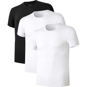 COLORFULLEAF Men's Undershirts Bamboo Rayon Short Sleeve Crewneck/V-Neck Tees Slim-fit T-Shirts 3 or 5 Pack