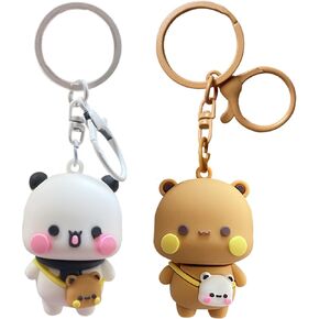 2pcs سلاسل المفاتيح اللطيفة Bubu Dudu ، Mini Kawaii Cartoon تمثال يحمل سلاسل مفاتيح التمييز الباندا للنساء