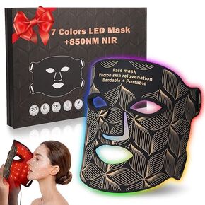 العلاج بالضوء الأحمر للوجه ، 7 ＋ 1 ألوان علاج ضوء قناع الوجه مع 850 نانومتر بالقرب من الأشعة تحت الحمراء ، قناع العلاج الأحمر القابل لإعادة الشحن المحمولة في المنزل والسفر لمكافحة الشيخوخة ، أسود ، أسود ، أسود