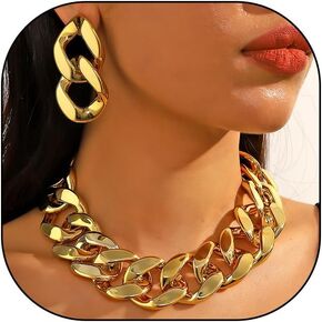 YOOESTORES82 14K Gold Chunky Chain Necklace Earrings Set for Women,Punk Thick Wide Cuban Link Choker Necklaces Acrylic Trendy Drop Dangle Earring Jewelry Set