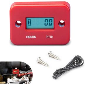 1 PC Motorcycle Tachometer Engine Timer, 2.1" x 1.4" LCD Digital Display Inductive Hour Meter with Screws, Waterproof Sealed Accumulated Timer, Universal for Motorcycles Scooters (Red)