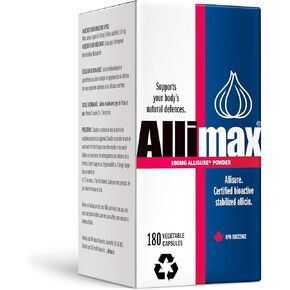 Allimax 180mg 180 Capsules. Supports Your Body’s Immune Function Through Natural Allicin, a Potent Organosulphur Compound Extracted from Clean and Sustainable Spanish Grown Garlic.