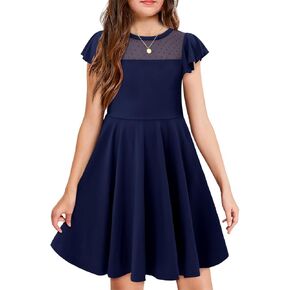 اللباس الفتيات Yoklass Dround Dound Dound Ald A Line Shulk Sleeve Cknee Lene Dresses 4-13 Years