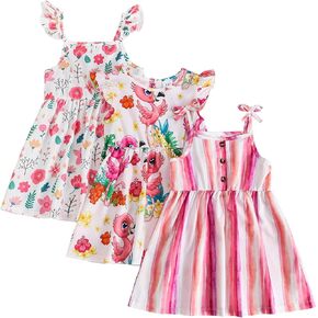 Toddler Girl Dress Little Girl Clothes Ruffle Sleeveless Multipack Floral Flamingo Striped Summer Spring Casual Dresses