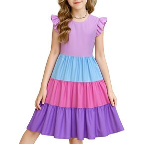 LQSZ Girls Summer Dresses with Shulfle Short Sleeve Midi Midi A-LIP A-LIP STINDRIS STINDRESS SIZE 3-12 in Saudi Arabia