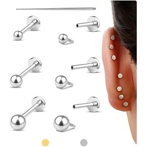 Flat Back Earrings Studs : 14K Gold Filled Titanium Surgical Steel Stud Hypoallergenic for Women Men 18G Cartilage Helix Tragus Conch Piercing Jewelry Dainty CZ Ball Pearl Earrings Set 3 Pair