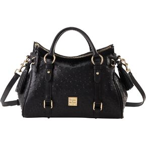 Dooney & Bourke Satchel Bags for Women, Large Ostrich Leather Satchel Handbag with Removable Crossbody Strap