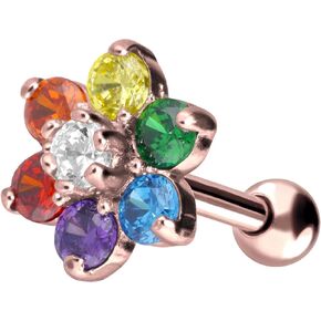 PIERCINGLINE Surgical Steel Piercing Stud Earring with Colorful Flower | Cartilage Earring, helix piercing jewelry, tragus piercing in 4 stylish colors