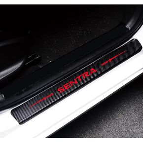 Duol Duoles 4Pcs Door Sill Protector Reflective 4D Carbon Fiber Leather Sticker Door Entry Guard Stickers Scuff Plate Stickers for Nissan Sentra (Red) DEG-STR