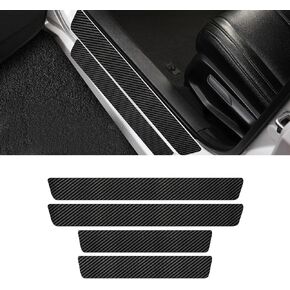 4PCS Car Door Sill Protector, Black Carbon Fiber Car Door Threshold Protection, Door Edge Protection Decorate Anti-Scratch Sticker, Car Interior Accessories, Universal for Sedan (Black)
