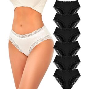 Womens Cotton Underwear Cheeky Bikini Panties for Women Sexy Lace Briefs Soft Stretch Underwear Pack 6