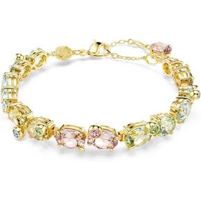 Swarovski Gema Tennis bracelet, Mixed cuts, Multicolored, Gold-tone finish
