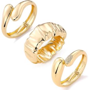 IFKM 3PCS سوار الإسورة الذهب مكتنزة للنساء 14K الذهب مطلي بالعصرية عريضة الكفة المفتوحة المفتوحة هدايا مجوهرات الحد الأدنى