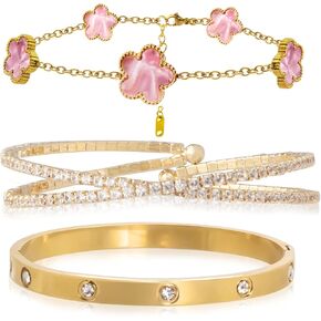 Gold Bracelets for Women Stainless Steel Bracelet 18K Love Bangle for women Cubic Zirconia Cuff Gold Bangle Set Fashion Jewelry Gifts