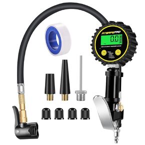 Digital Bike Tire Inflator with Pressure Gauge,Digital Tire Pressure Gauge with Inflator 200PSI/14Bar,Fits Schrader and Presta Bicycle Pump Valve Adapter for Air Compressor