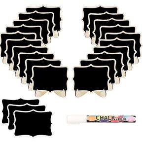 20 حزمة Mini Chalkoards علامات مع حامل Easel ، مستطيل صغير السبورة السبورة ، بطاقات مكان الخشب لحفلات الزفاف وحفلات أعياد الميلاد وعلامات لوحة الرسائل وتزيين الأحداث ، طباشير سائل واحد