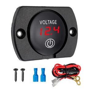 DC 12V 24V Volt Meter Battery Voltage Gauge Digital Display with Touch Switch Come with Mounting Plate Round,Connecting Cables and terminals for Boat Marine Motorcycle ATV(Green Light)