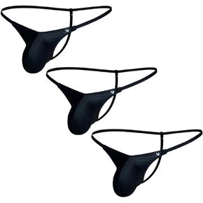 Gogobear Men's Glossy High Stretch Thongs Sexy Low Rise Spaghetti Straps Bikinis Underwear G-String Bulge Pouch Panties