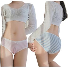 YOMORIO Japanese Striped Panties Cute Bikini Cotton Anime Striped Briefs Underwear Cosplay Panties for Women Men 2 Pack