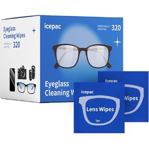 Glasses Wipes Lens Cleaner- 320 Pre-Moistened Individual Wrapped Eye Glasses Cleaning Wipes | Glasses Cleaner Safely Cleans Glasses, Sunglasses, Phone Screen, Electronics & Camera Lens