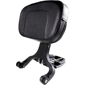 Motorcycle Adjustable Sissy Bar Backrest with Folding Luggage Rack Fit For Harley/Indian/BMW R18/Honda (Black)