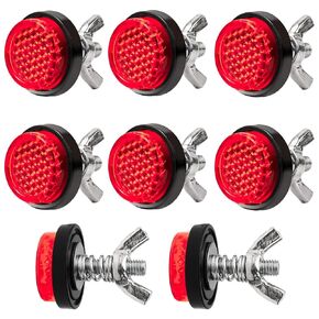 8Pack Red Reflector Motorcycle License Plate Bolts and Nuts, Round Head M5 Screws, Steel, 0.98" Diameter, 7/16" Size, Grade 8.8, for Motorcycle, Bicycle, Car