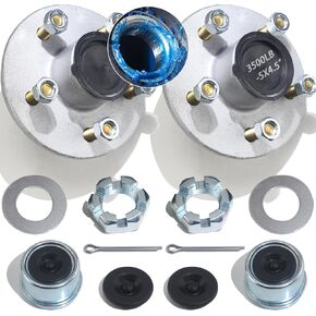 2Sets Galvanized Trailer Idler Hub Kits 5 Bolt 4.5 ، Trailer Idler 5 Lug Hub Kits مثبتة مسبقًا وتشحيمها مقابل 3500 رطل 1-1/16 '' إلى 1-3/8 '' #84 محور مدبب المغزل