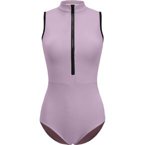 Womens Turtle Neck Sleeveless Ballet Leotard with Neckline Zipper & Open Back for Gymnastics