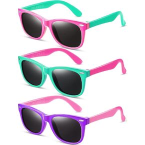 3 Pack Kids Polarized Sunglasses,UV Protection Sunglasses Flexible TPEE Rubber Frame for Boys Girls Age 3-8